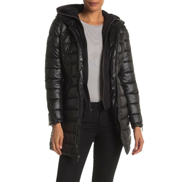 French Connection Jackets & Blazers - French Connection Womens Black Dickey Insert Softshell Puffer Jacket Coat SZ M